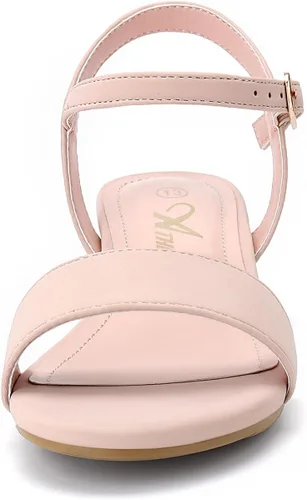 Miniatura 15 de Athlefit Sandalias para niñas, puntera abierta, correa en el tobillo, tacones bajos, zapatos de vestir para niñas pequeñas y grandes