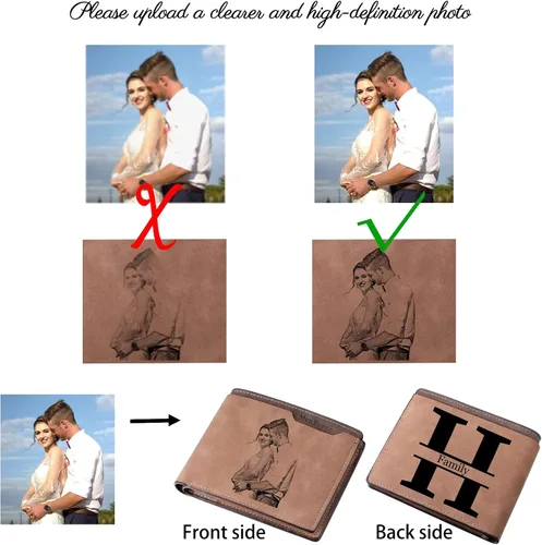 Miniatura 3 de INBLUE Billetera plegable grabada personalizada, cartera de cuero personalizada con foto y texto grabado, regalos para hombres, marido, papá, hijo