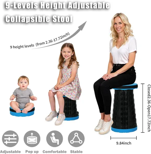 Miniatura 2 de Taburete plegable portátil, taburetes plegables retráctiles ajustables, asiento plegable mejorado para pesca al aire libre, senderismo, jardinería