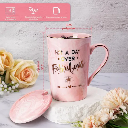 Miniatura 2 de Divertidos regalos de cumpleaños para mujeres, taza de café de 14 onzas con texto en inglés "Not a Day Over Fabulous" impresa con oro, ideas de Rosa