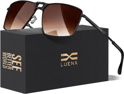 Miniatura 12 de LUENX Gafas de sol rectangulares de aviador para hombre, lentes polarizadas cuadradas con protección UV 400