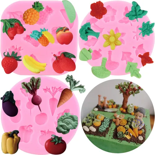 Mujiang Moldes de silicona para frutas y verduras, molde para fondant de hojas, para decoración de pasteles, cupcakes, chocolate, caramelo, arcilla,
