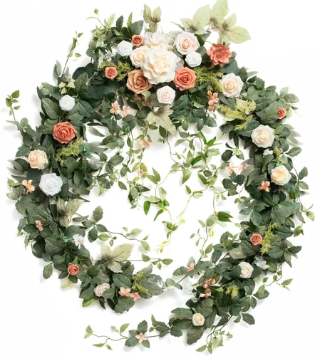 Miniatura 25 de Ling's moment Guirnalda de Flores de 9 Pies para Decoración de Telón de Fondo - Flores de Arco de Boda de Otoño, Eucalipto y Rosa, Guirnalda Floral