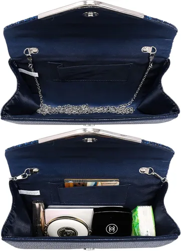 Miniatura 7 de Dasein Bolsos de noche para mujer, bolsos de mano formales para bodas, fiestas, bailes, bolsos con correa para el hombro y solapa con purpurina