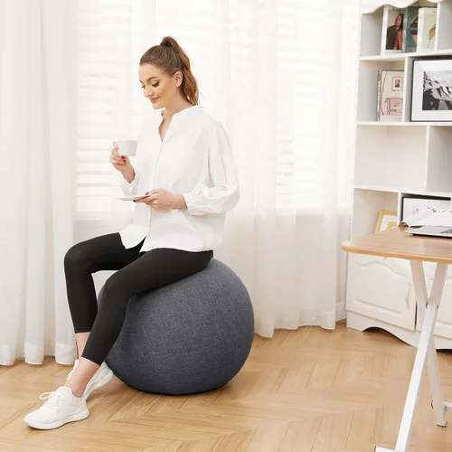 Miniatura 5 de Silla de pelota de ejercicio con cubierta de tela, tamaño estándar (63.5 cm / 25 pulgadas), para oficinas en casa, entrenamiento de equilibrio