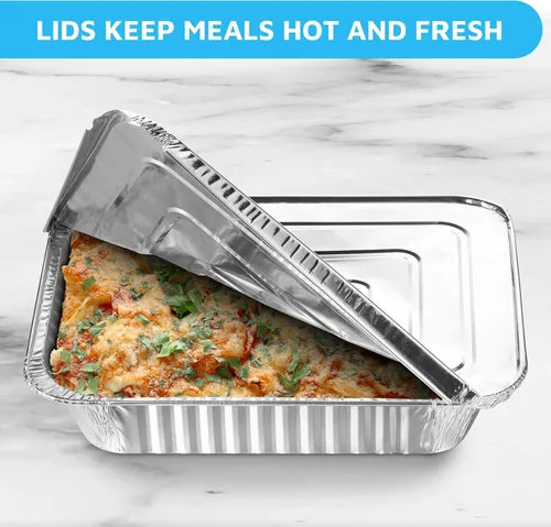 Miniatura 3 de MontoPack Bandejas de aluminio de lámina de 9 x 13, tamaño medio, con tapas [Paquete de 20] Latas para chafar de tamaño estándar premium