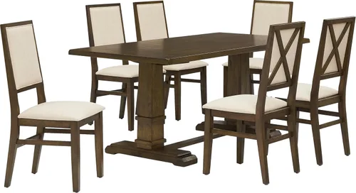 Miniatura 4 de Crosley Furniture Joanna - Juego de mesa de comedor moderna de 9 piezas para 8 personas con sillas tapizadas, roble oscuro/crema