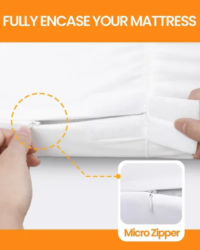 Miniatura 3 de Funda protectora de colchón individual para bolsillo profundo de 10/11/12 pulgadas, impermeable, ajuste con cremallera, tela superior de rizo de 39