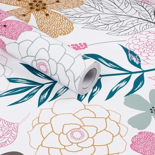 Miniatura 5 de Mecpar - Papel pintado floral de despegar y pegar - 17.71" x 78.7", flores perennes, resistente al agua, extraíble para baño o gabinete