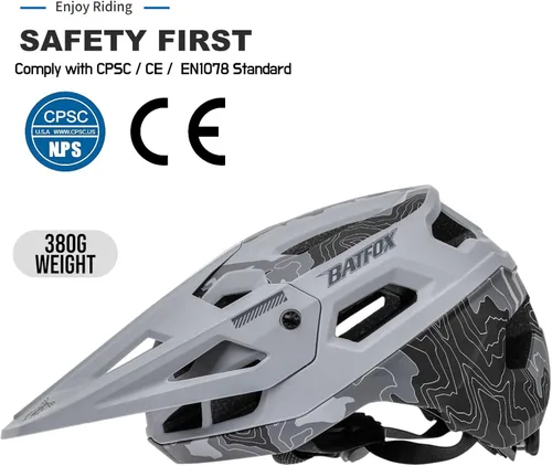 Miniatura 2 de Casco de Bicicleta BATFOX, Casco de Bicicleta de Montaña para Hombres, Mujeres, Adultos y Jóvenes Gris