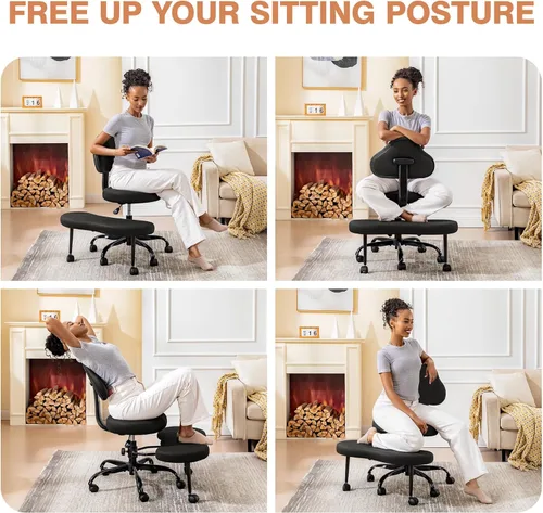 Miniatura 4 de AtHope Silla de oficina con patas cruzadas, silla de escritorio entrecruzada, asiento de yoga para meditación para TDAH con altura ajustable, Negro