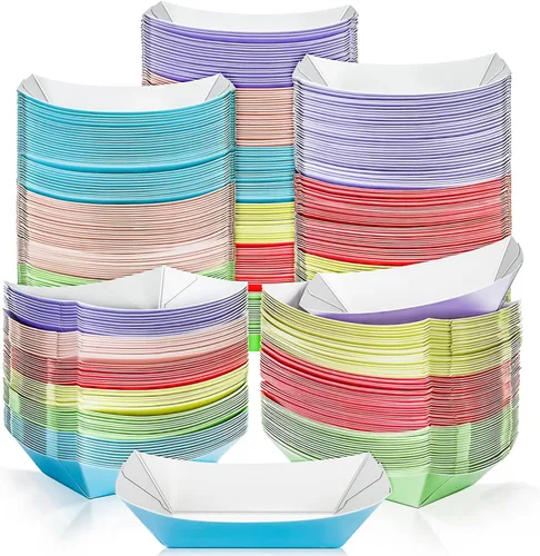Miniatura 12 de Paquete de 180 bandejas desechables de papel kraft de 1/2 libra, pequeñas bandejas de papel ecológico para llevar, botes de servir alimentos, mini