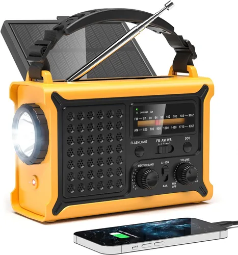 Miniatura 7 de Radio de emergencia de 12000mAh/44400mWh - Radio meteorológica aprobada por NOAA con AM/FM, panel solar portátil/manivela/entrada de CA, batería