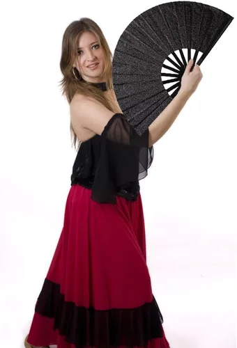 Miniatura 6 de Paquete de 2 ventiladores de mano plegables grandes para fiestas, abanico de mano con purpurina para festivales, ventilador de mano plegable grande