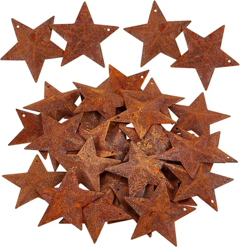 Miniatura 10 de GORGECRAFT 30 piezas 1 pulgada de metal estrella oxidada de granero primitivas rústicas estrellas de estaño acero artesanías adornos acentos