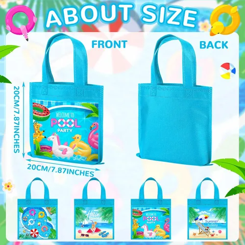 Miniatura 2 de Sweetude 36 bolsas de recuerdo de fiesta en la piscina, 4 diseños de bolsas de regalo de verano con asas, regalo de playa no tejidas para piscina