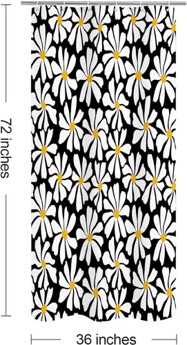 Miniatura 7 de Litabel Cortina de Ducha Pequeña para Cabina 36 x 72 pulgadas, Cortina de Ducha Estrecha de Tela Floral de Media Margarita para Baño Femenino, Juego