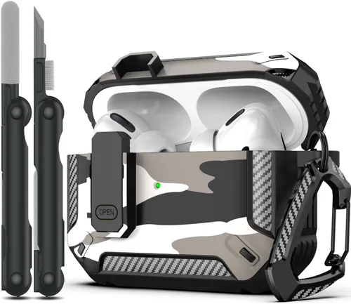 Miniatura 29 de RFUNGUANGO Funda para AirPod de 2ª generación con kit de limpieza, armadura protectora de carcasa dura militar con bloqueo para funda de carga