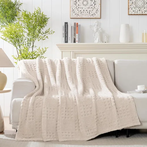 Miniatura 21 de Manta de Tiro Beige de 50 x 70 pulgadas, forro polar suave y esponjoso, bonita y estética, perfecta para sofá, sillón, silla, cama, sala de estar