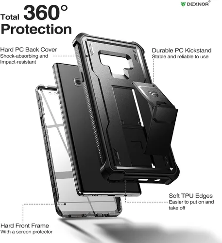Miniatura 6 de Dexnor Funda de cuerpo completo para Samsung Galaxy Note 9/6.4 pulgadas, [protector de pantalla y soporte integrados] resistente protección de grado