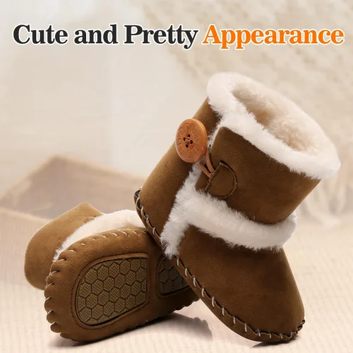 Miniatura 4 de HONGTEYA Botas de nieve para bebé con forro polar interior, botines para niña con suela dura de goma antideslizante, zapatos para niños y niñas de 0