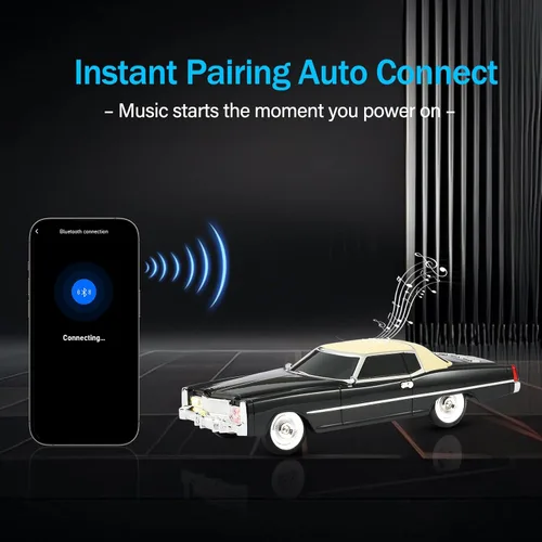 Miniatura 2 de Altavoz Bluetooth American Retro para automóvil, modelo de automóvil retro con rueda móvil, estéreo HD, emparejamiento TWS, luz ambiental LED, carga