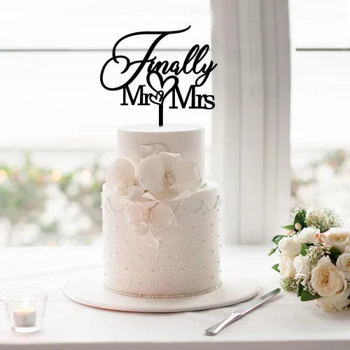 Miniatura 2 de Finally Mr & Mrs - Decoración para tartas, aniversario de boda, despedida de soltera, decoración romántica para tartas (acrílico, negro)