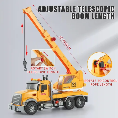 Miniatura 2 de Luces de camión de grúa de construcción de 15 pulgadas, juguetes con rotación de brazo extensible, varios accesorios, botones y luces, sonidos