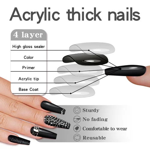 Miniatura 3 de 24 uñas postizas brillantes con diseños de longitud larga, uñas de boda a presión para novia, uñas acrílicas nude, ataúd a presión con diamantes