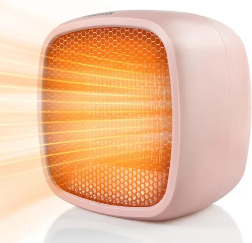 YOUCIDI - Calentador eléctrico de cerámica portátil de 1000 W/800 W, calentador pequeño compacto, se calienta en 2 segundos, seguro y silencioso Rosa