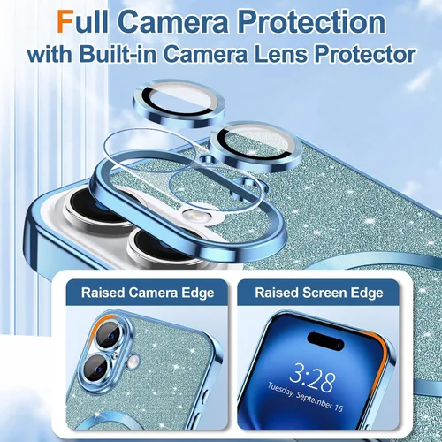 Miniatura 140 de Hython Funda para iPhone 14 Pro Max con purpurina, fundas magnéticas transparentes para teléfono con protector de lente de cámara