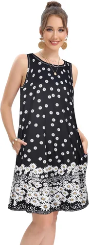 Miniatura 3 de elescat - Vestidos de verano para mujer, estilo informal, sin mangas, estampado floral, holgado, con bolsillo