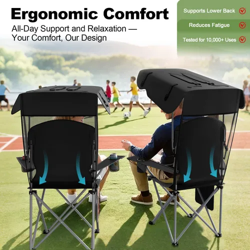 Miniatura 5 de VTOY Silla de camping portátil con dosel, silla plegable con toldo, silla Oxford 600D duradera para camping, playa, picnic, pesca y deportes