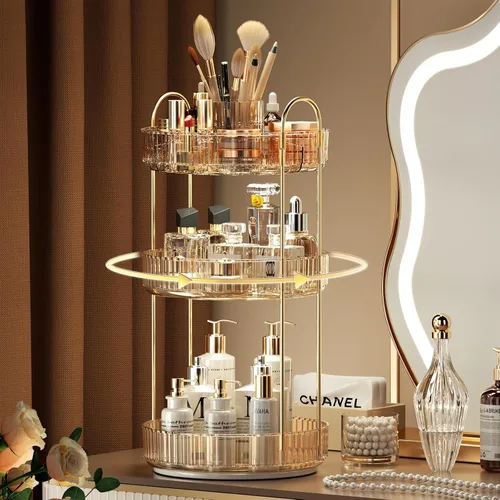 Miniatura 17 de YCIA&DONE Organizador de maquillaje giratorio para tocador, almacenamiento de maquillaje de gran capacidad, estante para el cuidado de la piel