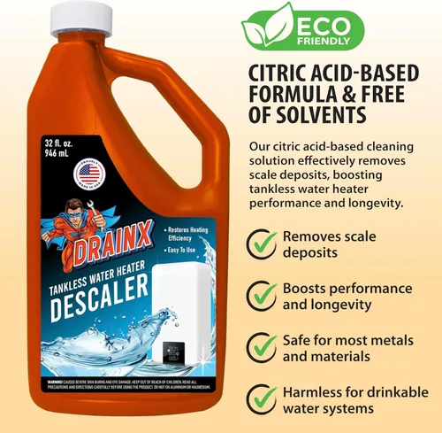 Miniatura 3 de DrainX Kit de lavado de calentador de agua sin tanque con solución descalcificadora líquida ecológica, mangueras de acero, bomba extra fuerte de 1/6