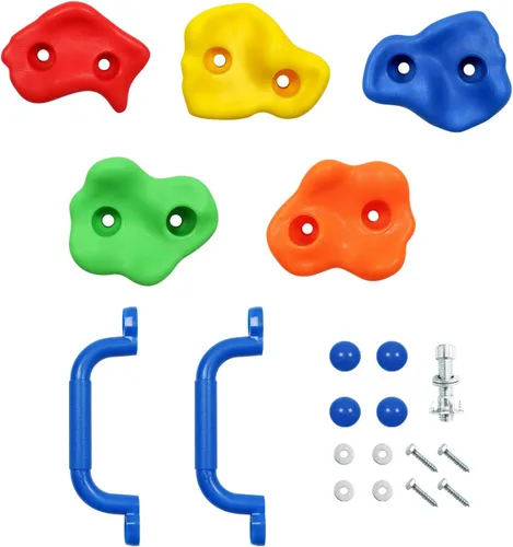 Miniatura 4 de Rainbow Craft Soportes de escalada en roca de mono para niños, 20 soportes de pared de roca, 2 asas y 1 cuerda de escalada anudada de 8 pies, kit
