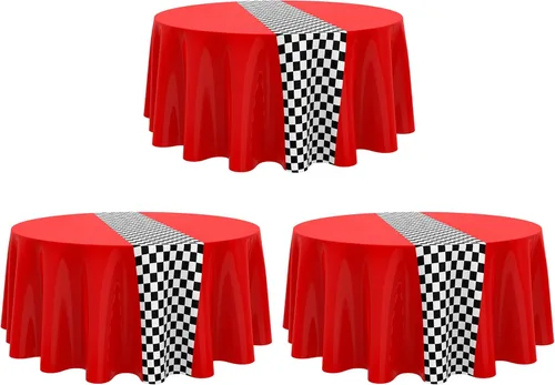 Miniatura 14 de Oudain 3 piezas de suministros para fiesta de cumpleaños de autos, decoraciones para fiestas de carreras, mantel redondo de carreras con bandera a