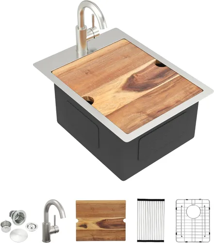 Miniatura 24 de 13"x15" Fregadero de barra de montaje en encimera para preparación – Negro metalizado NANO-PVD, acero inoxidable 304 calibre 16, tazón individual