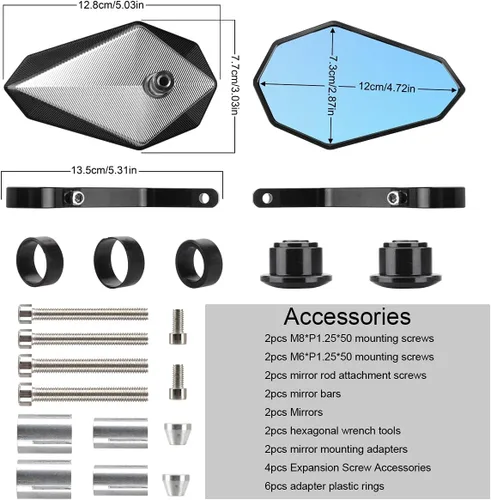 Miniatura 5 de LKV - Espejos retrovisores para extremo de manillar de motocicleta, 7/8" (22 mm) - Espejos retrovisores laterales anti-azul para motocicleta, 360