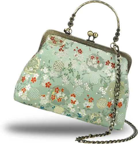 Abuyall Bolso floral con asa superior, bolso de noche Kiss Lock para mujer, bolso vintage Floral, Kiss Lock, Vintage
