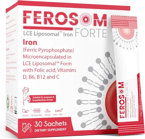 LCE Polvo de hierro liposomal, 21 mg de hierro elemental con vitaminas B12, B6, C, D y ácido fólico, bebida de suplemento suave con sabor a bayas,