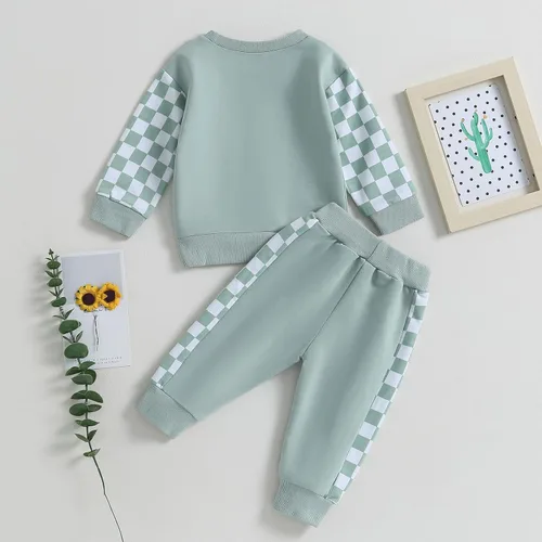 Miniatura 115 de Ropa de bebé niño 3 6 9 12 18 24M 3T Conjunto de pantalones con capucha patchwork sudadera con capucha pantalones de rayas traje de otoño invierno