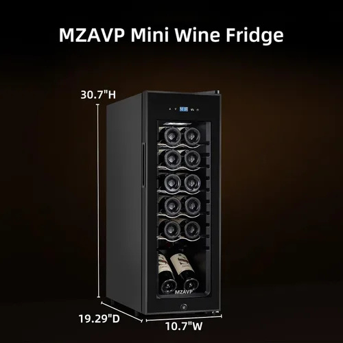 Miniatura 7 de Mini Refrigerador de Vino, Refrigerador Enfriador de Vino de 12 Botellas, Bodega de Vino Independiente para Vino Rojo y Blanco, Control