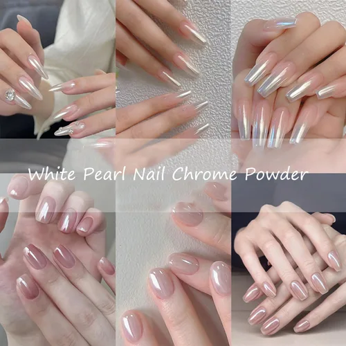 Miniatura 2 de 3 frascos de polvo de cromo perla blanca para uñas, efecto espejo de luz de luna, brillo blanco con purpurina aurora, pigmento brillante para diseño