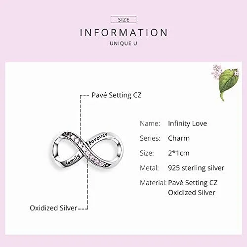 Miniatura 3 de Abalorio infinito de plata de ley 925 con colgante para pulseras Pandora, para mujer