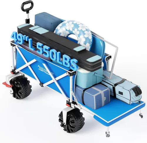 Miniatura 17 de Old Bahama Bay Carro de Playa Extra Largo de 300lbs 124 cm de Largo con Ruedas Grandes con Freno para Arena, Carro de Playa Plegable Utilitario