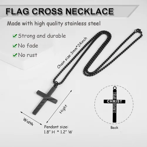 Miniatura 3 de ZRAY Collar con cruz de bandera estadounidense para hombre, joyería patriótica, cadena de acero inoxidable de 24 pulgadas, grabado, inspirador