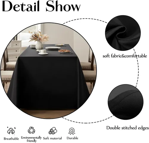 Miniatura 4 de Manteles rectangulares de 60 x 120 pulgadas, paquete de 2 manteles negros para 6 pies, lavables, decorativos, de lino y poliéster, para mesa