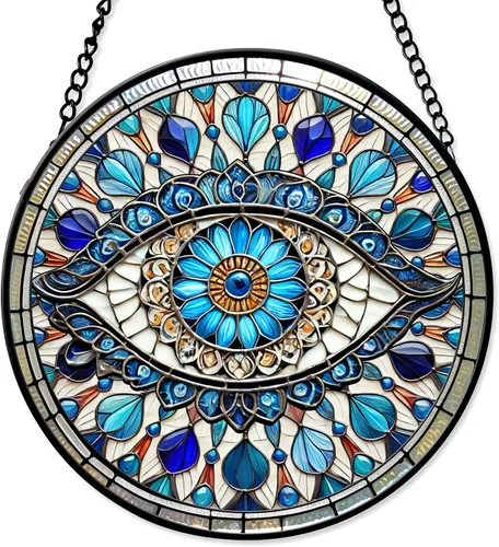 7.8'' Atrapasoles de Ojo Maligno de Vidrio Manchado para Colgar en Ventanas, Decoración Protectora, Adorno de Vidrio para Hogar, Pared, Habitación,