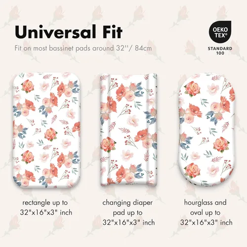 Miniatura 5 de Gllquen Baby Paquete de 4 sábanas de moisés, transpirable y acogedora, sábana bajera elástica para cuna de viaje, patrón floral de moda, sábanas